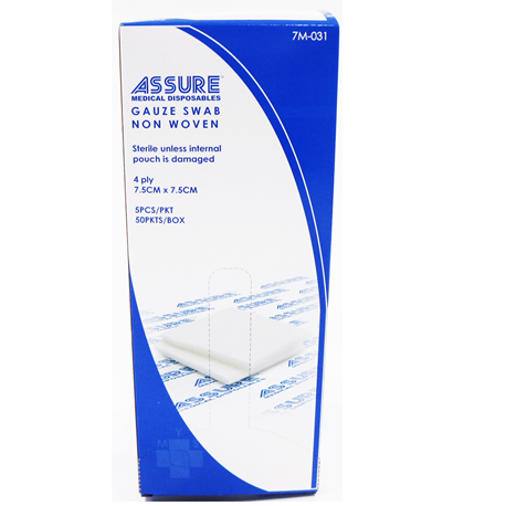 Assure Gauze Swab Non-woven Sterile 7.5x7.5cmx 4-ply, 5Pcsx50/box